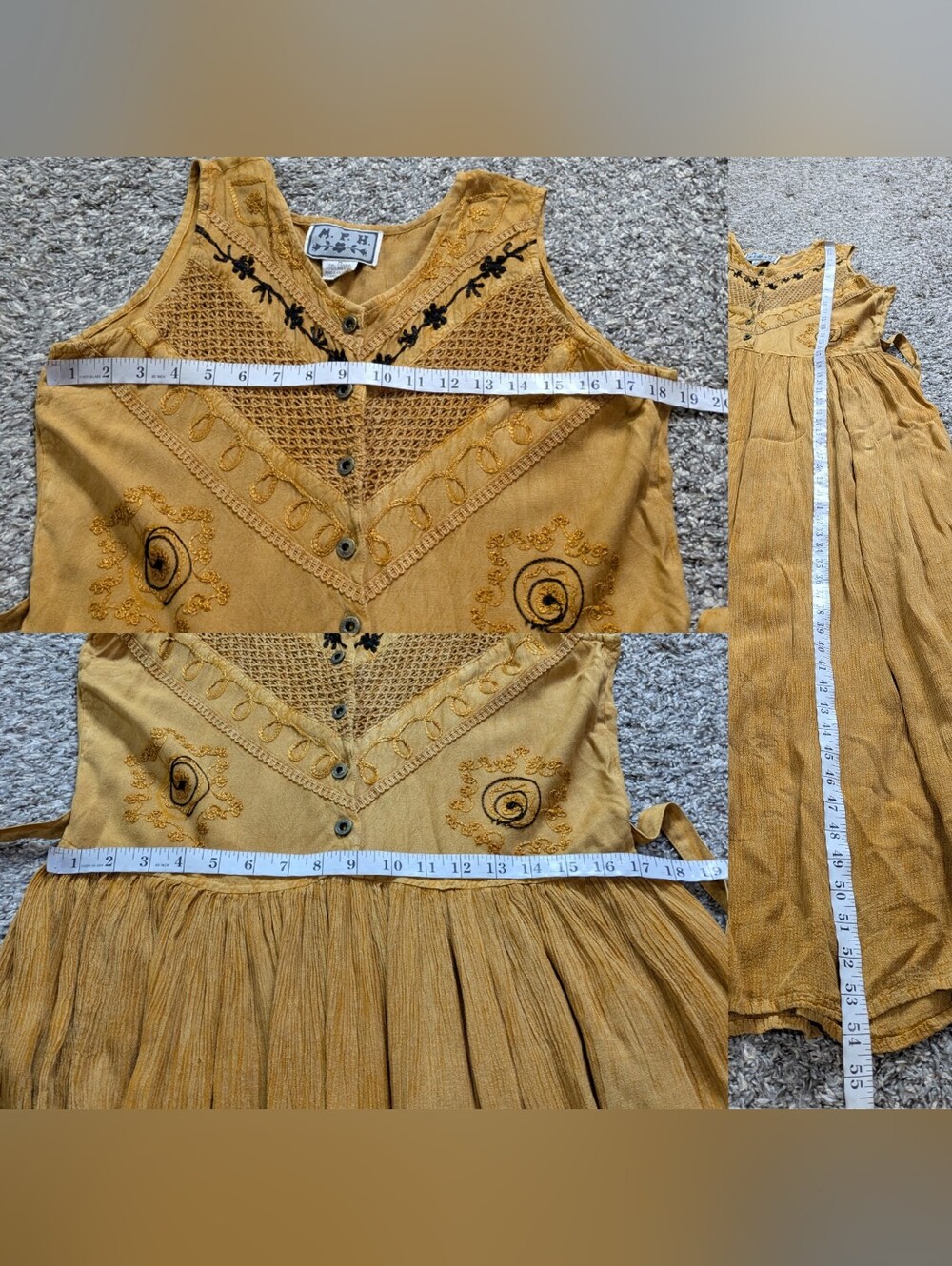 Vintage MPH Brown Hippie Boho Sleeveless Button Top Dress M - Picture 6 of 6